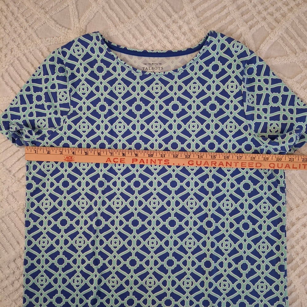 Talbots Plus Size X Blue Geometric Short Sleeve Scoop Neck T-Shirt Top Cotton - Picture 3 of 6